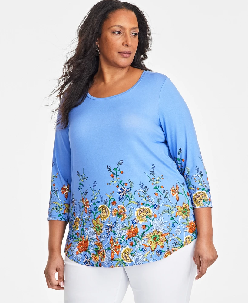 Jm Collection Plus Mirella Scoop-Neck 3/4-Sleeve Top, Created for Macy's