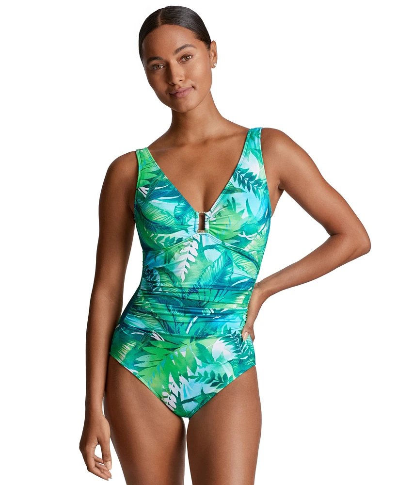 Lauren Ralph Women's Printed Square-Ring One-Piece Swimsuit