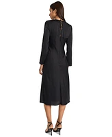 Donna Morgan Women's Long-Sleeve Back-Slit Midi Dress