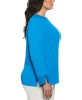 Rafaella Plus Laced Boatneck Long Sleeve Top