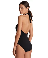 Lauren Ralph Women's Macrame-Ring High-Neck One-Piece Swimsuit