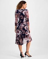 Connected Petite V-Neck Side-Shirred High-Low Dress