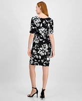 Connected Petite Printed Twist-Front Sheath Dress