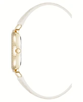 Steve Madden Women's Contemporary White Faux Leather and Gold-Tone Alloy Metal Watch, 35mm - Ivory/White/Gold