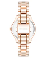 Steve Madden Women's Everyday Hot Pink and Rose Gold-Tone Alloy Metal Bracelet Watch, 30mm