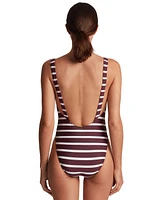 Lauren Ralph Women's Striped Low-Back One-Piece Swimsuit