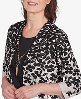 Alfred Dunner Women's Romancing the Stone Cascading Leaves Two One Top with Necklace