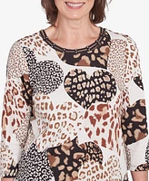 Alfred Dunner Women's Romancing the Stone Animal Print Hearts Top