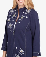 Alfred Dunner Women's Block Island Embroidered Daisy French Terry Jacket