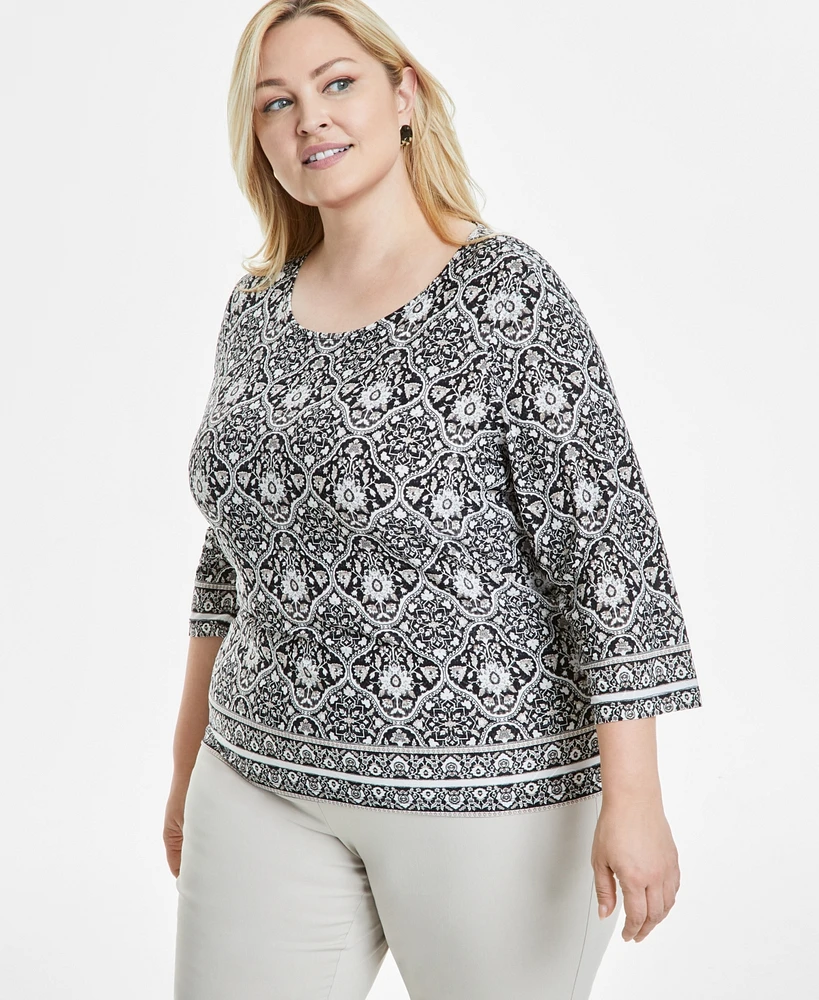 Jm Collection Plus Printed Jacquard Top, Exclusively at Macy's