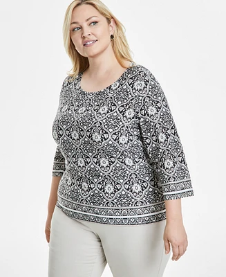 Jm Collection Plus Printed Jacquard Top, Exclusively at Macy's