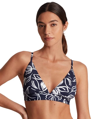 Lauren Ralph Women's Floral-Print Triangle V-Neck Bikini Top