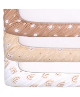 The Peanutshell Pack n Play, Mini Crib, Portable Crib or Fitted Playard Sheets for Baby Girl or Boy, 3 Pack Set, Clay, Rust, and White Boho