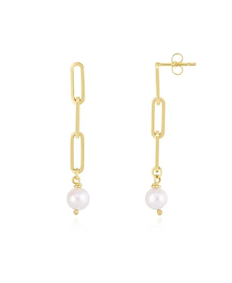 The Lovery Pearl Paperclip Link Earrings 14K Gold