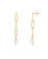 The Lovery Pearl Paperclip Link Earrings 14K Gold