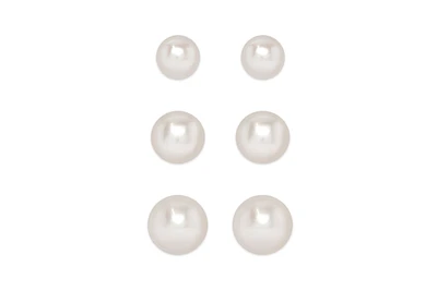 Lily Nily Girls Graduated Freshwater Pearls 3 Pairs Studs Set in Sterling Silver