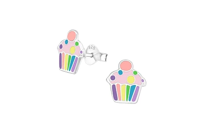 Lily Nily Girls Rainbow Cupcake Stud Earrings in Sterling Silver