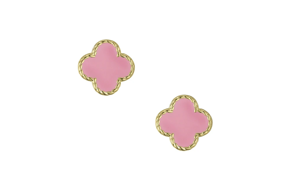 Lily Nily Girls Four Leaf Pink Clover Stud Earrings