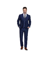 Gino Vitale Men's Slim Fit 3-Piece Blue Windowpane Plaid Suit