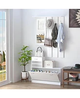 Slickblue Combination Entryway Cabinet with Shoe Storage, Hanging Shelf & Mirror – All-in-One Organizer