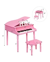 Hongge 30-Key Wood Toy Kids Grand Piano with Bench & Music Rack-Pink