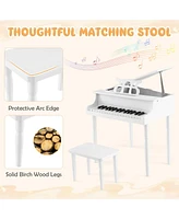 Hongge 30-Key Wood Toy Kids Grand Piano with Bench and Music Rack-White