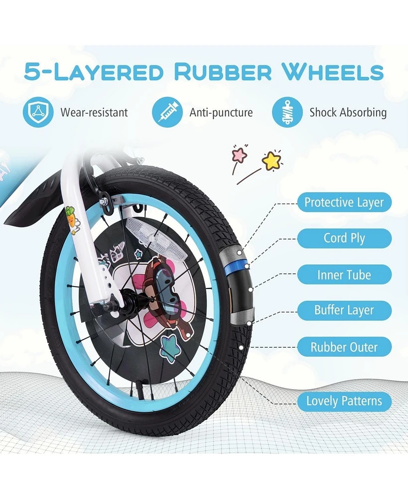 Hongge 16 Inch Kids Bike Adjustable with Detachable Training Wheels for 4-8 Years Old-16 inches
