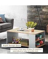 Gymax 2-Tier Coffee Table Sofa Side Table w/ 2 Storage Shelves Living Room Office Oak