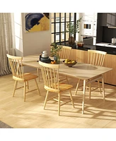 Gymax Dining Chair Set of 4 Solid Wood Windsor Chair w/ High Spindle Back & Wide Seat Natural