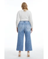 Bayeas Plus High Rise Wide Leg Jeans With Raw Hem Ice Blue