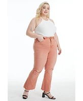 Bayeas Plus Emily High Rise Distressed Flare Pants Salmon