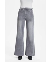 Bayeas Women's Bella High Rise Wide Leg Jeans With Raw Hem Stone Gray