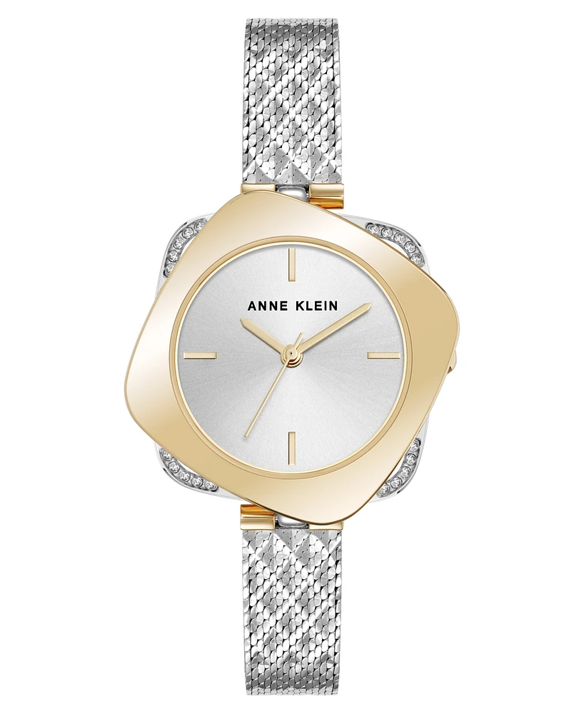 Anne Klein Women's Quartz Elegant Hidden Crystal Two-Tone Stainless Steel Mesh Band Watch, 28mm