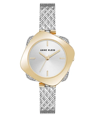Anne Klein Women's Quartz Elegant Hidden Crystal Two-Tone Stainless Steel Mesh Band Watch, 28mm