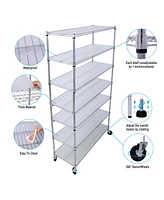 Slickblue 7-Tier Heavy-Duty Metal Wire Shelving Unit, 2450 lbs Capacity with Wheels & Liners for Kitchen, Garage, Closet - 81.5"H x 48"L x 18"D