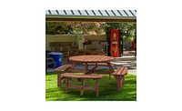 Slickblue 8-Person Outdoor Circular Wooden Picnic Table with 4 Built-In Benches for Patio, Backyard, and Garden