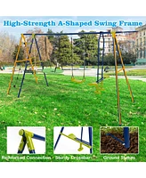Hongge 550 Lbs 6-in-1 Patio Kids Swing Set with Climbing Net and Ladder