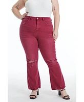 Bayeas Women's Emily High Rise Distressed Flare Pants Wine