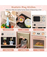 Hongge Kids Kitchen Playset with Microwave and Coffee Maker for Ages 3+