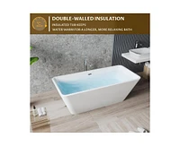 gaomon 66" Acrylic Freestanding Bathtub,Contemporary Square Shape Soaking Tub With Chrome Drain and Minimalist Linear Design Overflow, Easy to Install