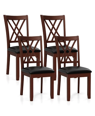 Gymax Set of Dining Chair Kitchen Chair with Backrest Padded Seat & Rubber Wood Legs