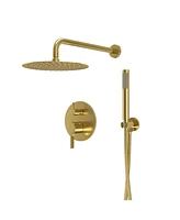 Mondawe Pvd Brush Gold 10 Inch Round Bathroom Shower Combo Set