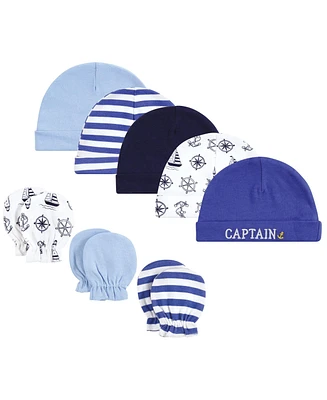 Hudson Baby Baby Boys Hudson Cotton Cap and Scratch Mitten Set, Captain, 0-6 Months