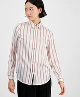 Anne Klein Women's Striped Collared Button-Front Shirt