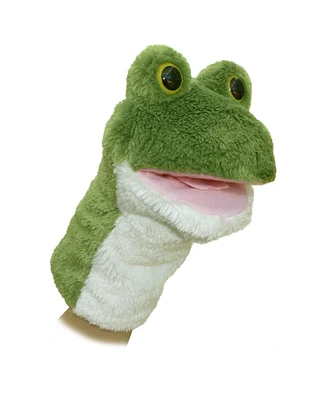 Aurora Medium Frog Hand Puppet Interactive Plush Toy Green 10"