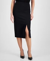 Anne Klein Women's Solid Pull-On Asymmetrical-Slit Midi Skirt