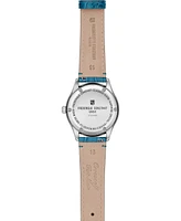 Frederique Constant Women's Swiss Classics Diamond (1/3 ct. t.w.) Teal Leather Strap Watch 36mm