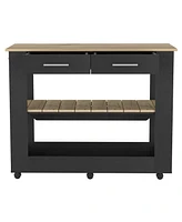 Depot E-Shop Delos Kitchen Island 36" H, Six Casters, Two Drawers, Open Storage Shelves, Towel Hanger