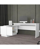 Depot E-Shop Pelican L-Shaped Desk, 1 Door, 5 Shelves, White