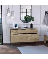 Begonia Double Dresser, Four Drawers, Superior Top, Hairpin Legs, Light Oak